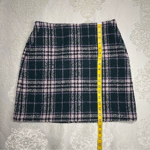 Loft Tweed Plaid 18” Mini Skirt In Emerald Green Lilac & Pink Size 6 - Picture 6 of 7